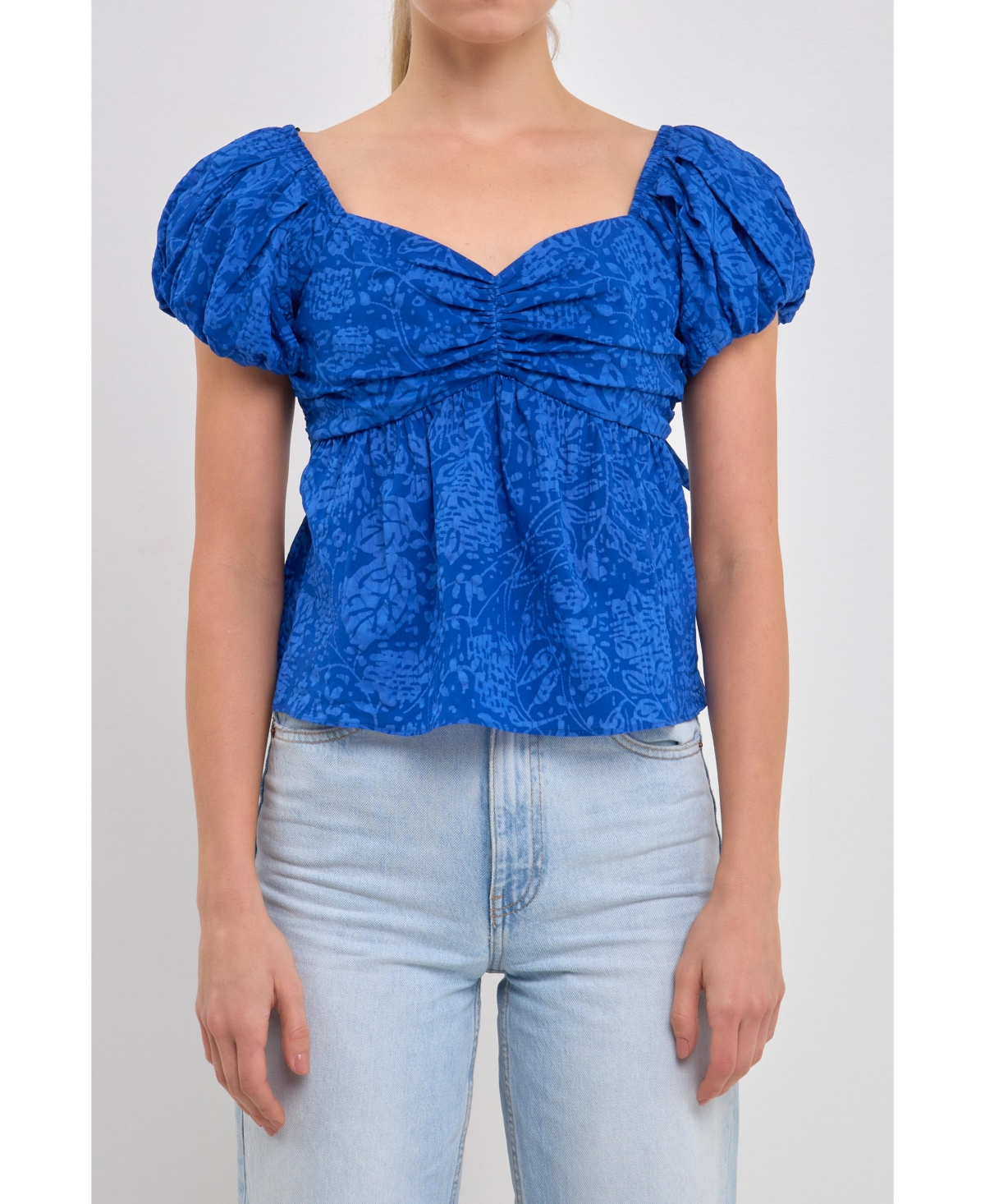 Women's Floral Bow Tied Top - Blue