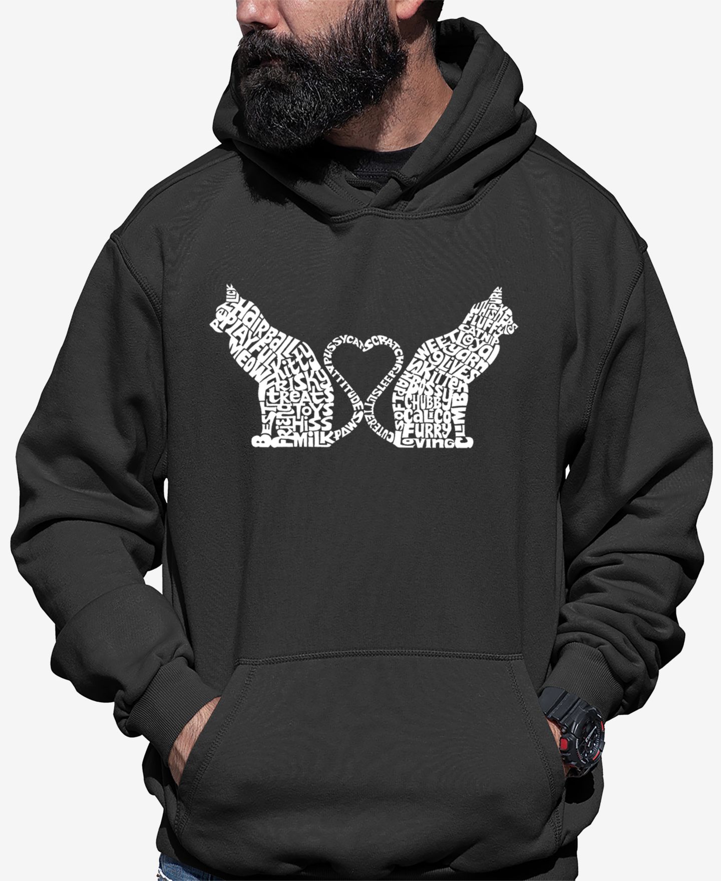 Мужское худи LA Pop Art Cat Tail Hearts - Word Art Hooded, цвет: Серый — фото 1