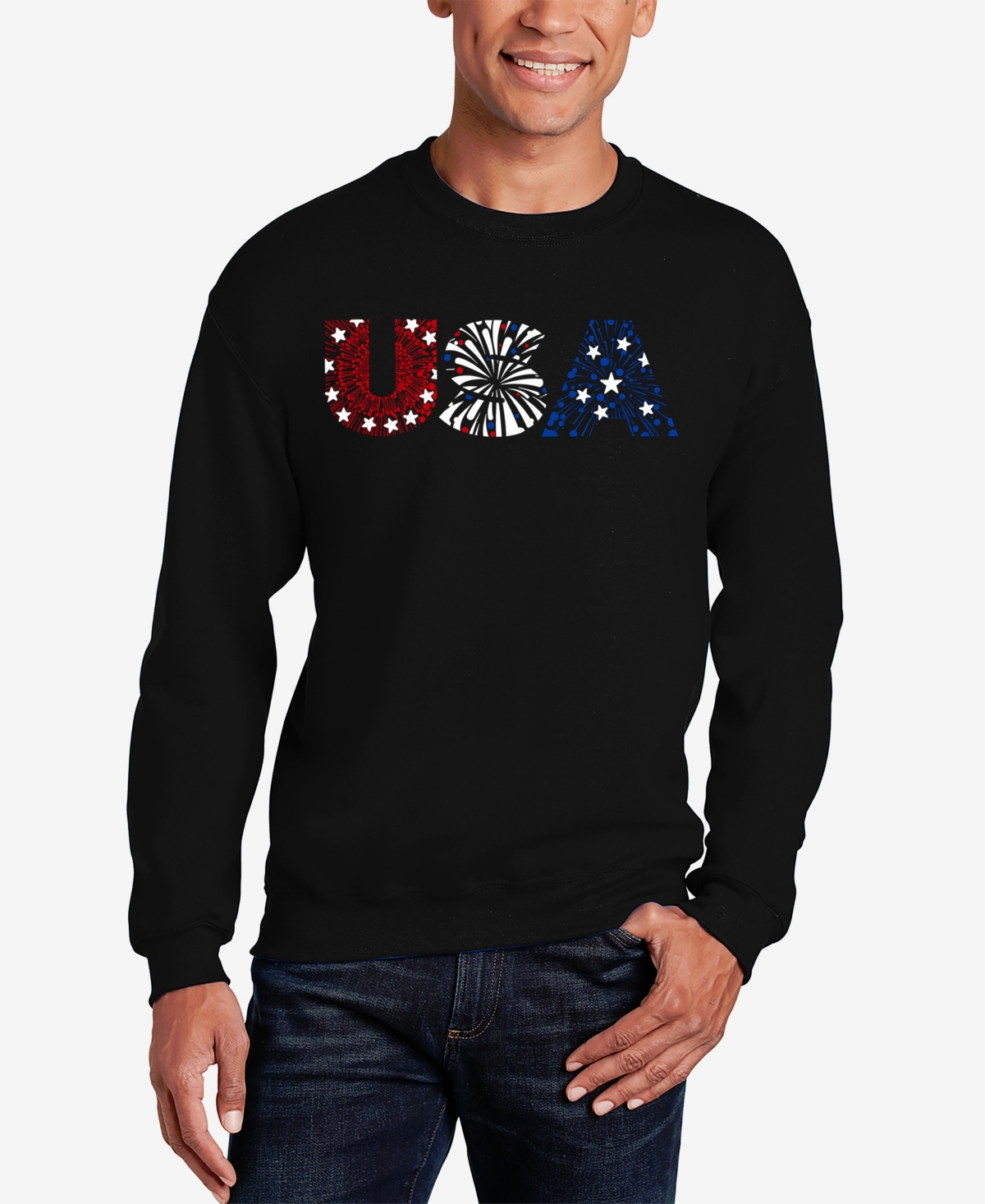 Usa Fireworks - Men's Word Art Crewneck Sweatshirt - Grey