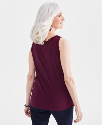 Women's Lace-Trim Cotton Tank Top, Exclusively at Macy's