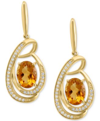 EFFY Collection EFFY® Citrine (2-7/8 ct. t.w.) & Diamond (1/5 ct. t.w.) Spiral Drop Earrings in 14k Gold