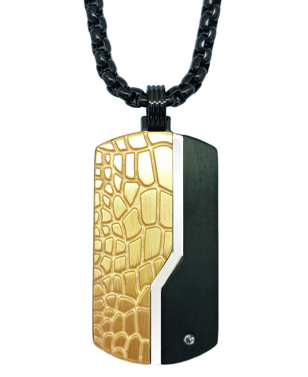 Diamond Accent Dog Tag 22" Pendant Necklace in Black & Gold-Tone Ion Plated Stainless Steel - Black
