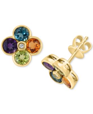 EFFY® Multi-Gemstone (2-1/4 ct. t.w.) & Diamond Accent Flower Stud Earrings in 14k Gold