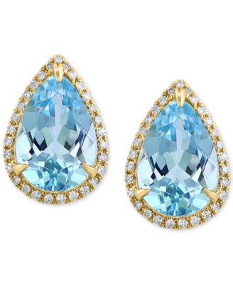 EFFY&reg; Sky Blue Topaz (3-1/2 ct. t.w.) & Diamond (1/6 ct. t.w.) Pear Stud Earrings in 14k Gold