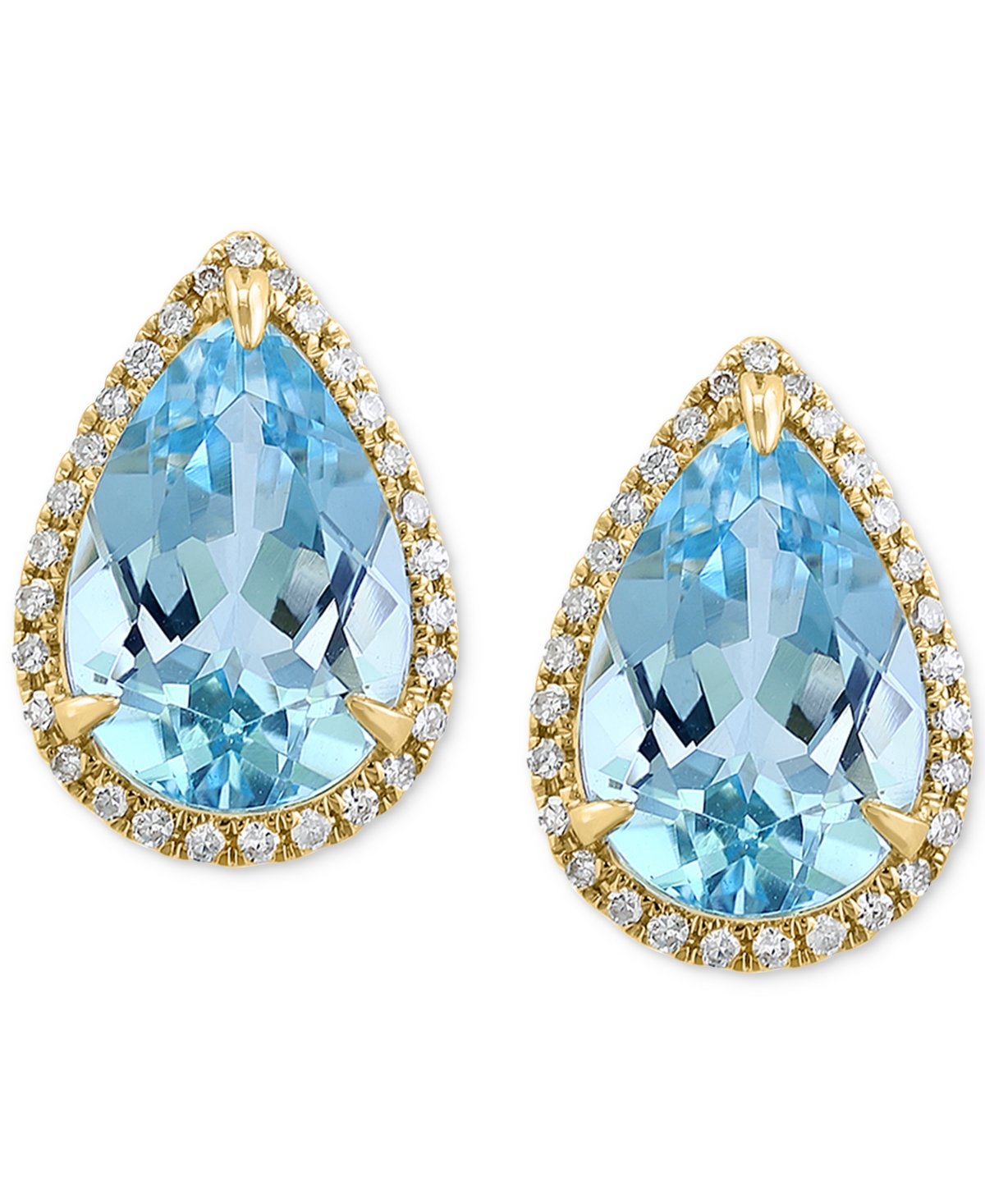 Effy Collection Effy Sky Blue Topaz (3-1/2 Ct. T.w.) & Diamond (1/6 Ct. T.w.) Pear Stud Earrings In 14k Gold In Yellow Gol