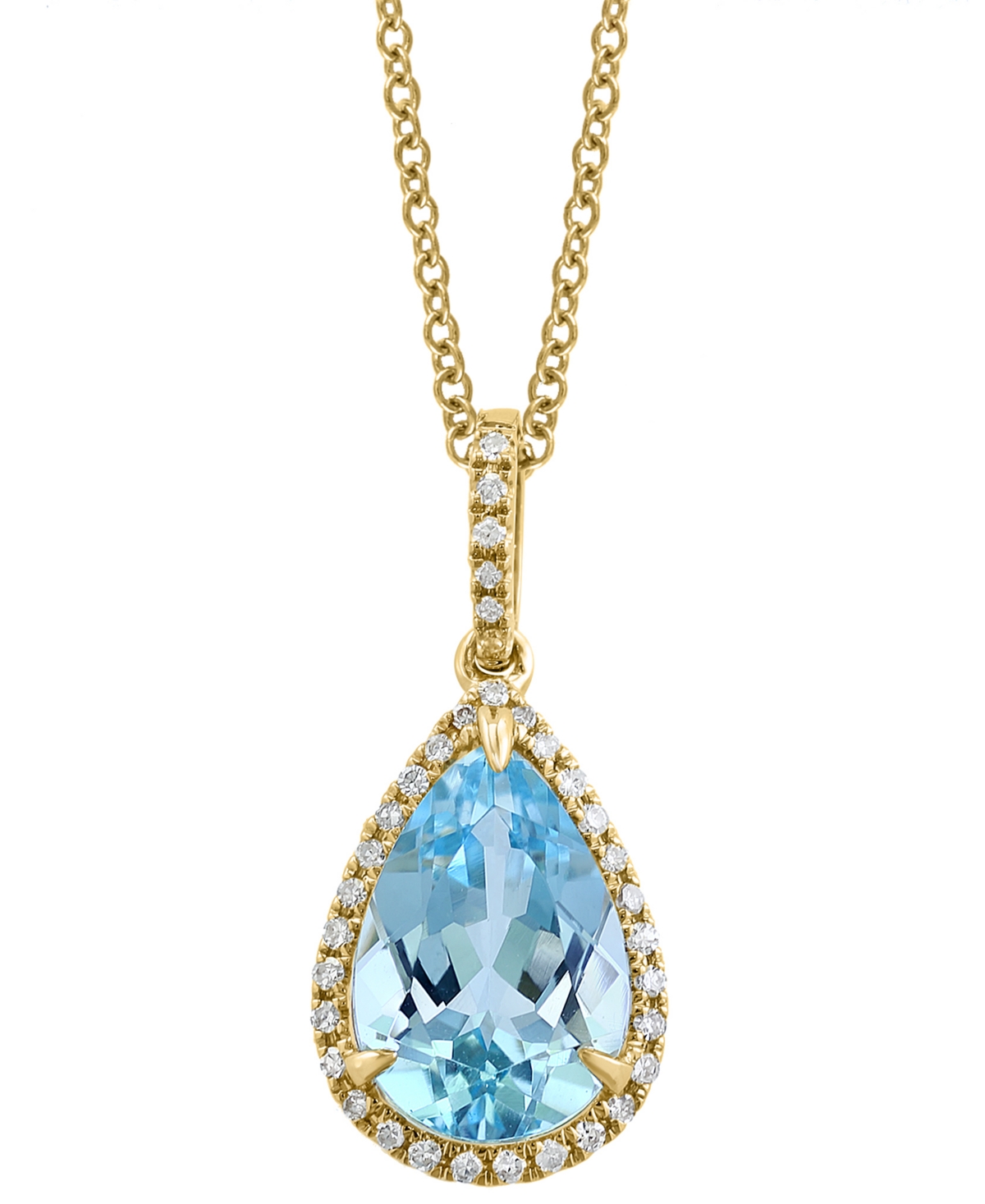 Effy Collection Effy Sky Blue Topaz (3-5/8 Ct. T.w.) & Diamond (1/8 Ct. T.w.) Pear 18" Pendant Necklace In 14k Gold In Yellow Gol