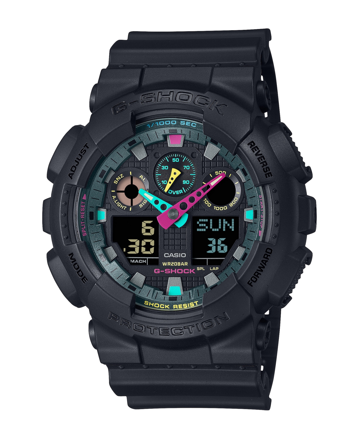 Mens Analog Digital Black Resin Watch, 55mm, GA100MF-1A - Black