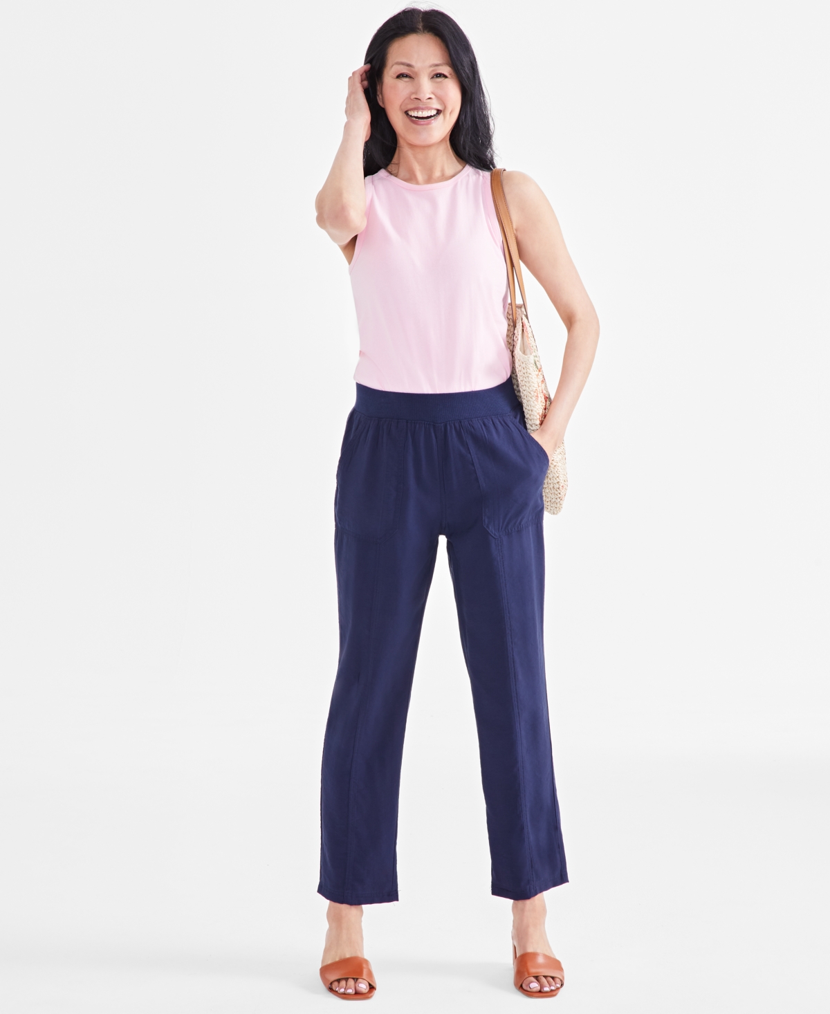 Petite Mid Rise Pull-On Ankle Pants, Created for Macy's - Industrial Blue