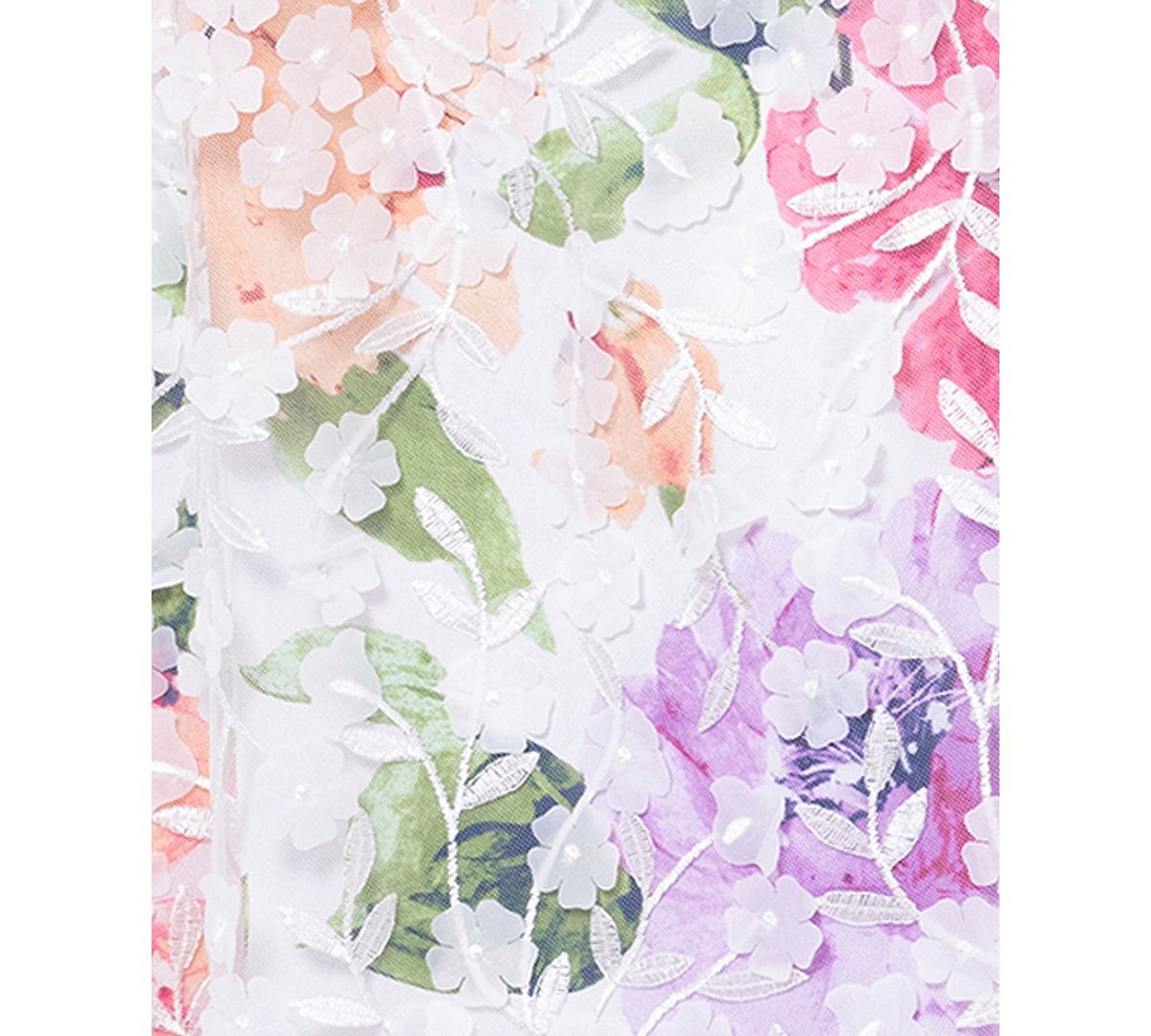 Xscape Women's 3D-Applique Floral-Print Gown -Pink/Green