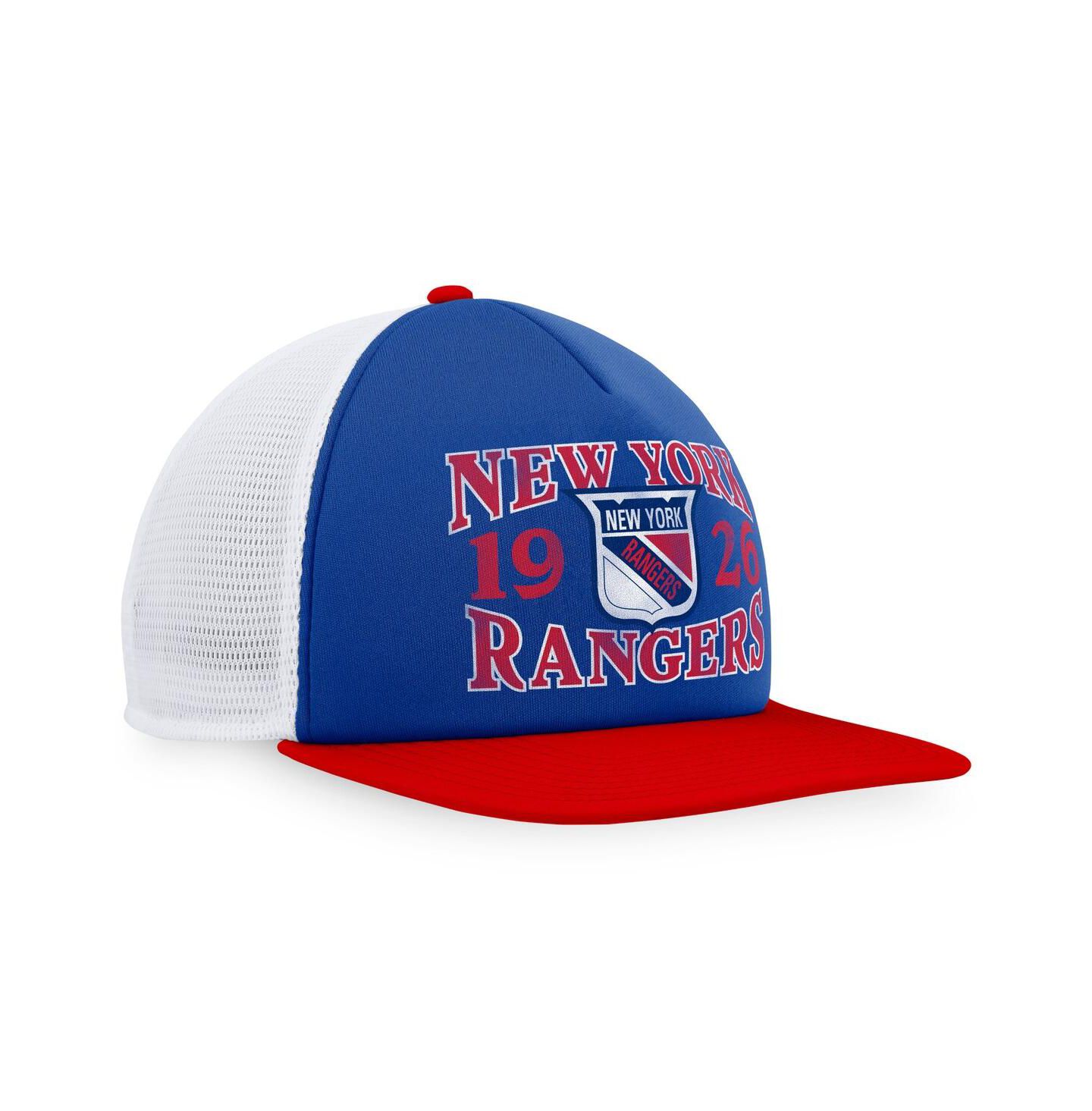 Мужская кепка Fanatics Branded Blue/Red New York Rangers Heritage Vintage-Like Foam Front Trucker Snapback Hat — фото 3
