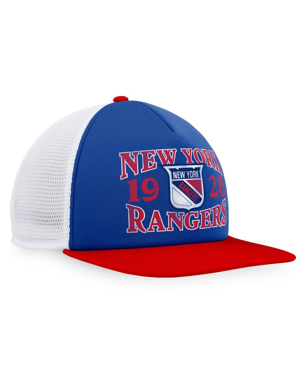 Fanatics Branded Men's Blue/red New York Rangers Heritage Vintage-like Foam Front Trucker Snapback Hat In Dry,ar,wh