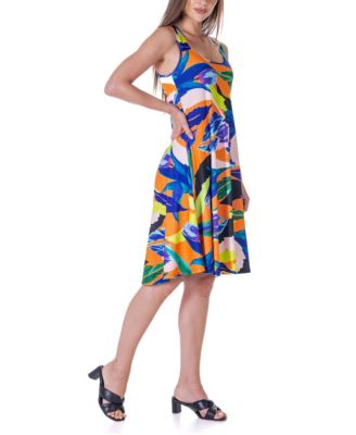 Women's Print Sleeveless Knee Length Tank Swing Dress