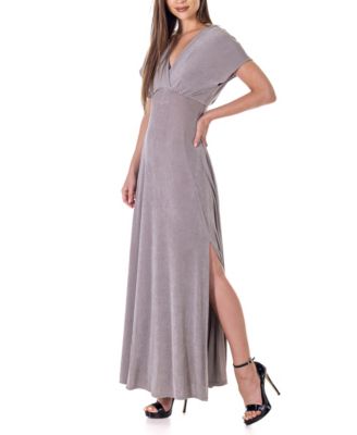 Flutter Sleeve Metallic Knit Maxi Dress