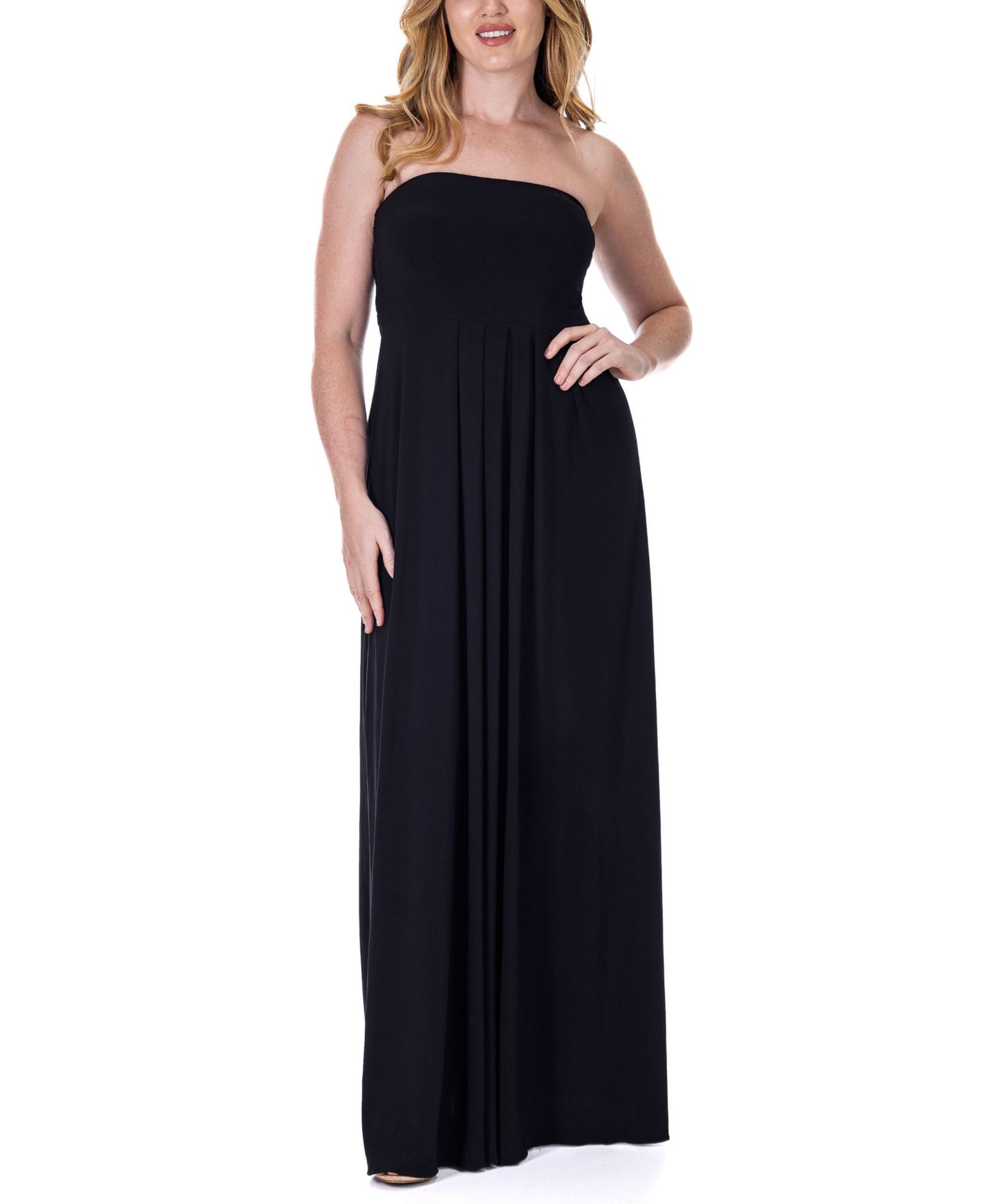 Женское платье 24seven Comfort Apparel Pleated A Line Strapless Maxi Pocket, цвет: Чёрный — фото 1