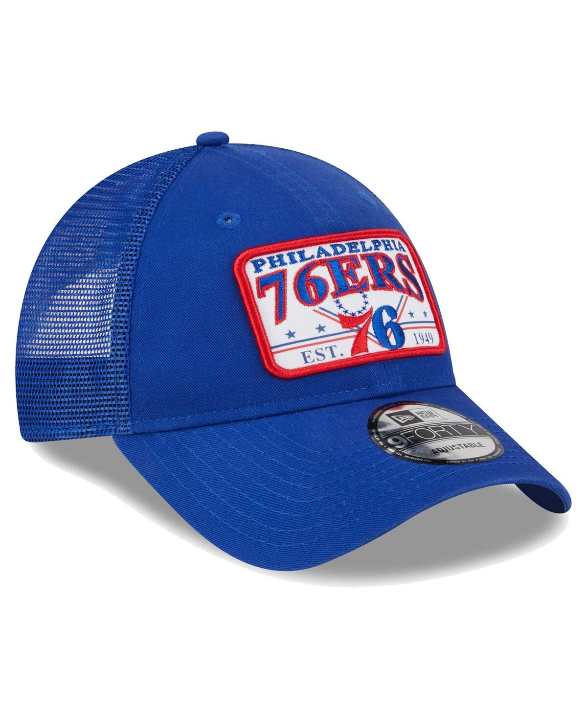 New Era Men'sPhiladelphia 76ers Plate Patch Trucker 9Forty Adjustable Hat - Royal