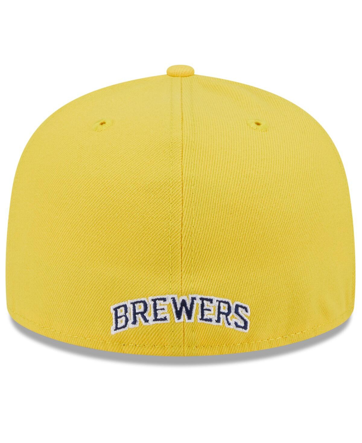 Shop New Era Men's Navy/gold Milwaukee Brewers Gameday Sideswipe 59fifty Fitted Hat In Navy Gold