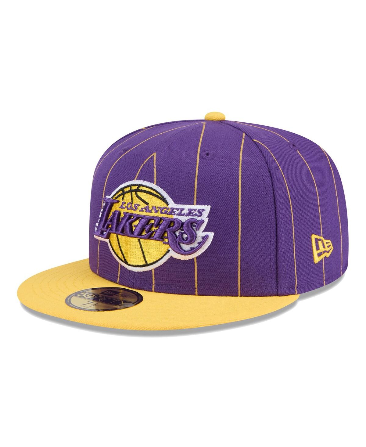 New Era Men's Purple/gold Los Angeles Lakers Pinstripe Two-tone 59fifty Fitted Hat In Purple Gol