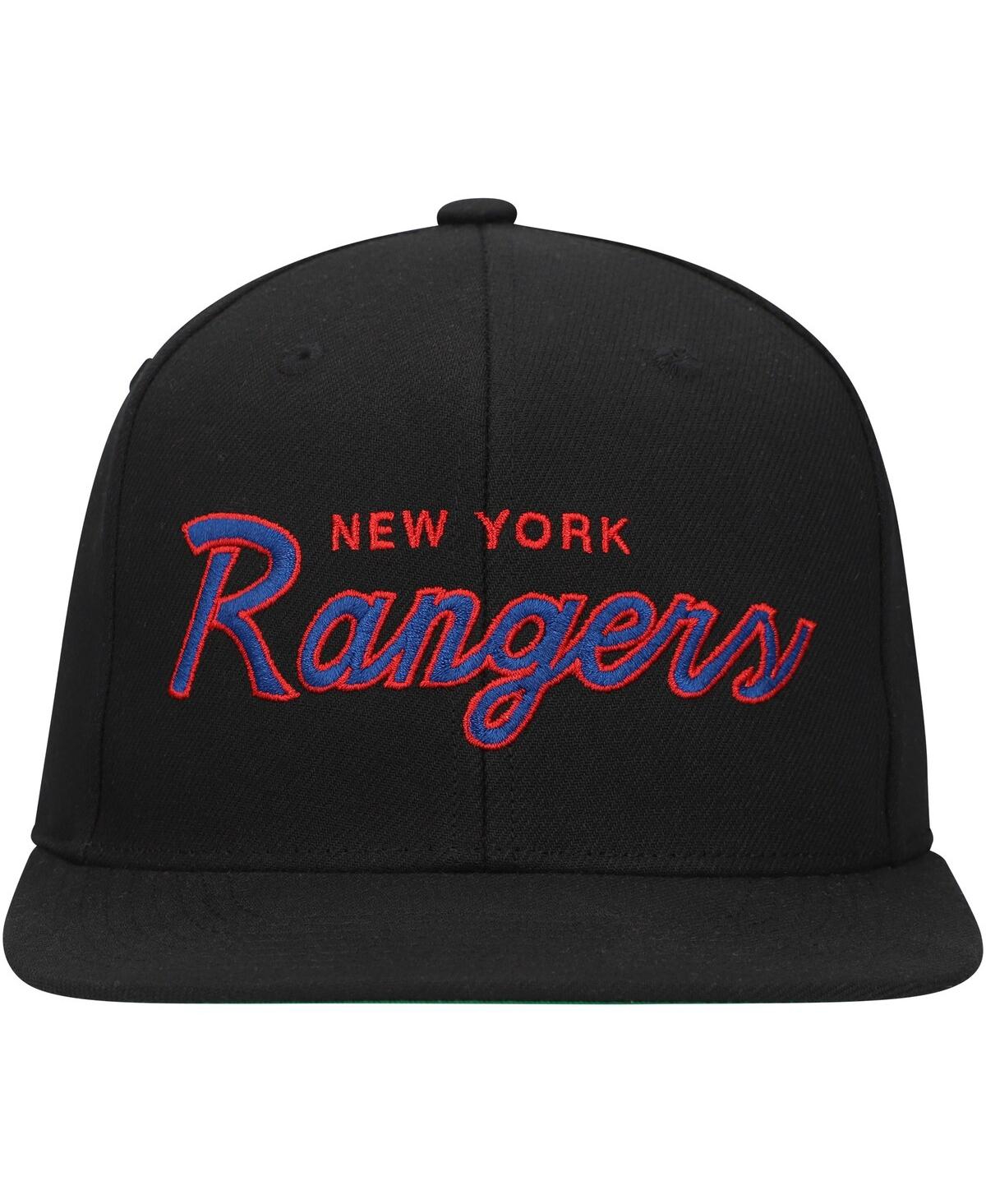 Mitchell & Ness Mitchell Ness Men's Black New York Rangers Core Team Script 2.0 Snapback Hat In Black