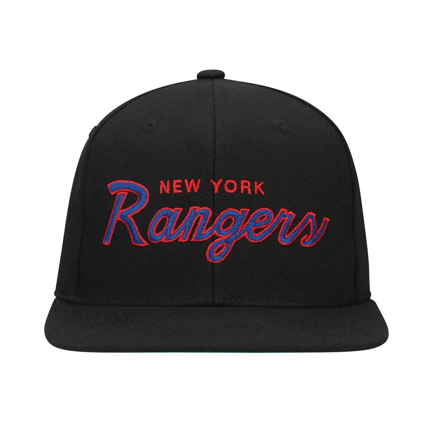 Mitchell Ness Men's Black New York Rangers Core Team Script 2.0 Snapback Hat