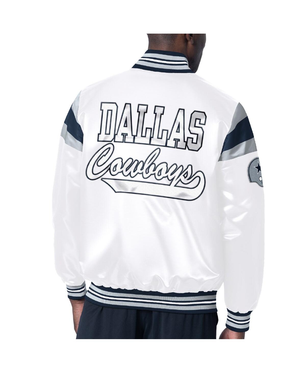 Starter Men's White Dallas Cowboys Satin Varsity Full-snap Jacket In White Navy