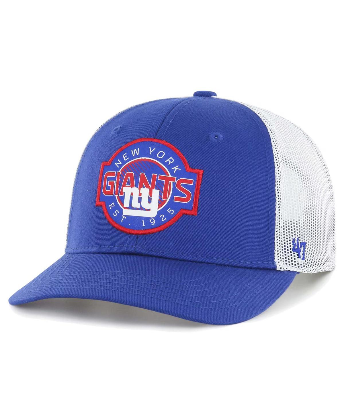 Shop 47 Brand Youth Royal/white New York Giants Scramble Adjustable Trucker Hat In Royal Whit