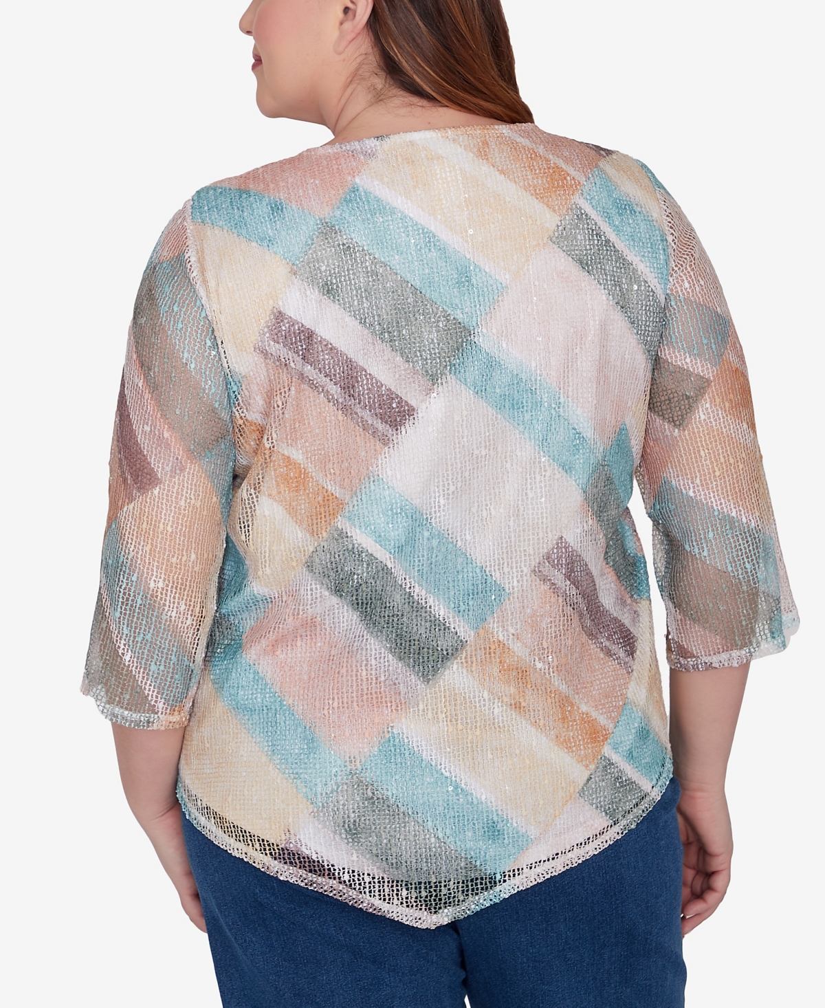 Alfred Dunner Plus Size Scottsdale Stained Glass Popcorn Top With Necklace