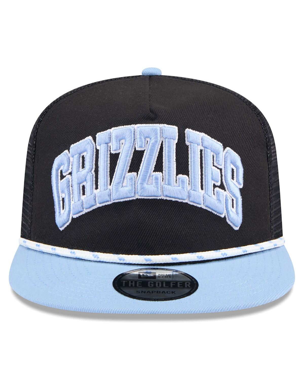 New Era Men's Black/Light Blue Memphis Grizzlies Throwback Team Arch Golfer Snapback Hat