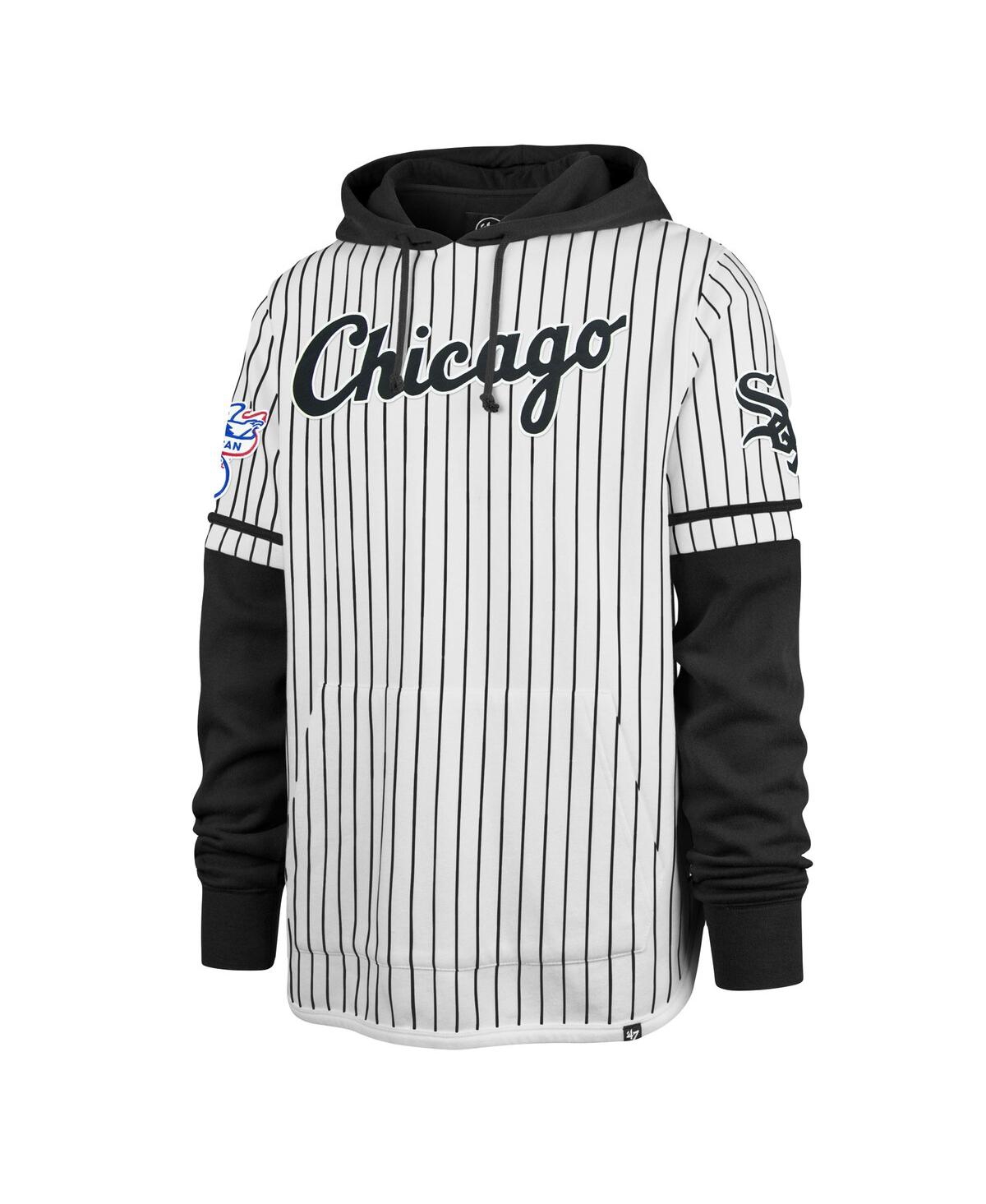 47 Brand Men'sChicagoSox Pinstripe Double Header Pullover Hoodie - White