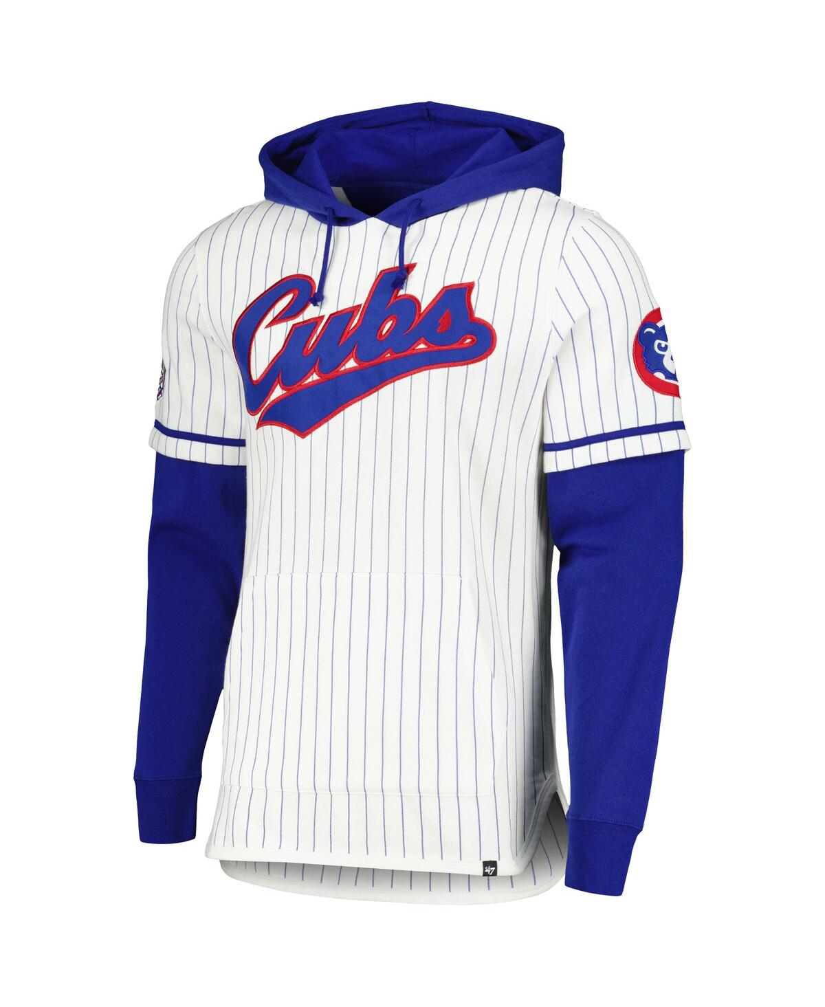 47 Brand Men'sChicago Cubs Pinstripe Double Header Pullover Hoodie - White