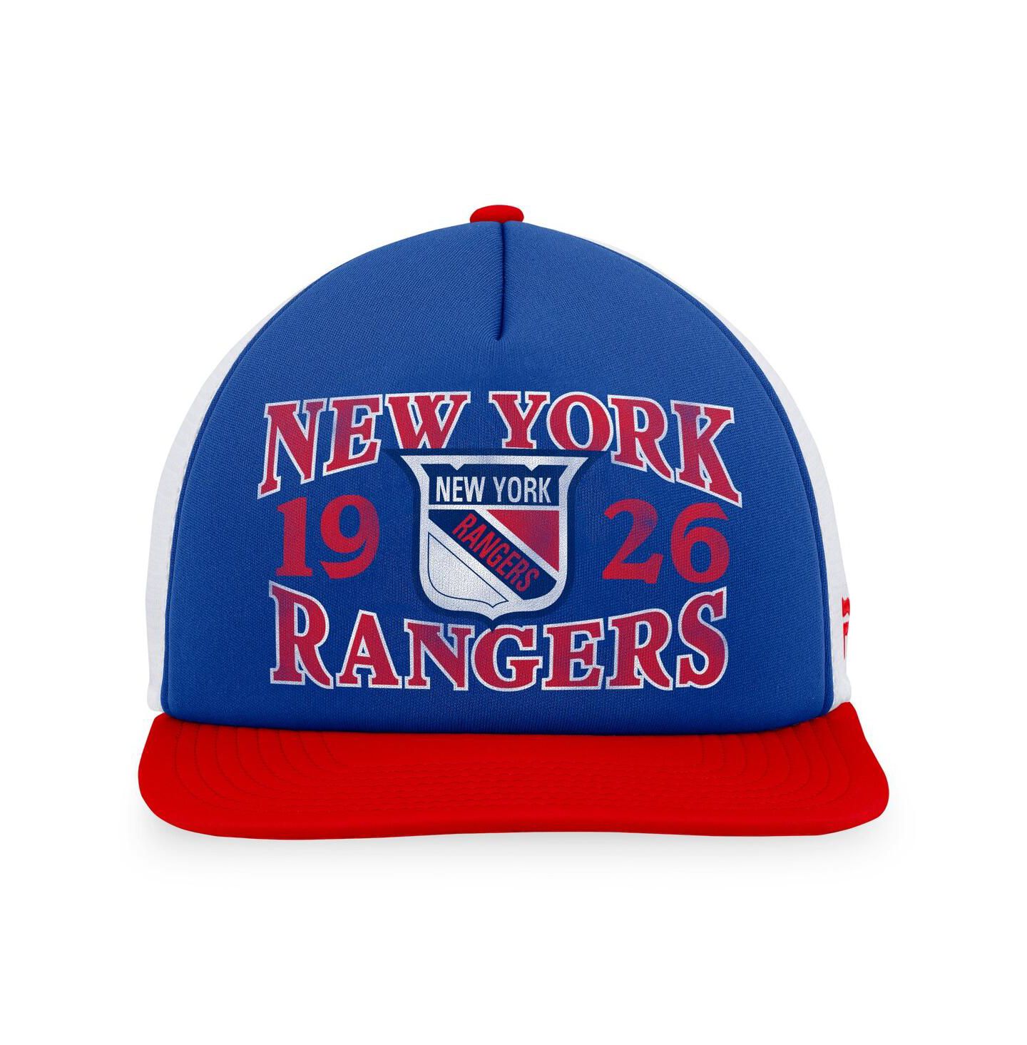 Мужская кепка Fanatics Branded Blue/Red New York Rangers Heritage Vintage-Like Foam Front Trucker Snapback Hat — фото 4