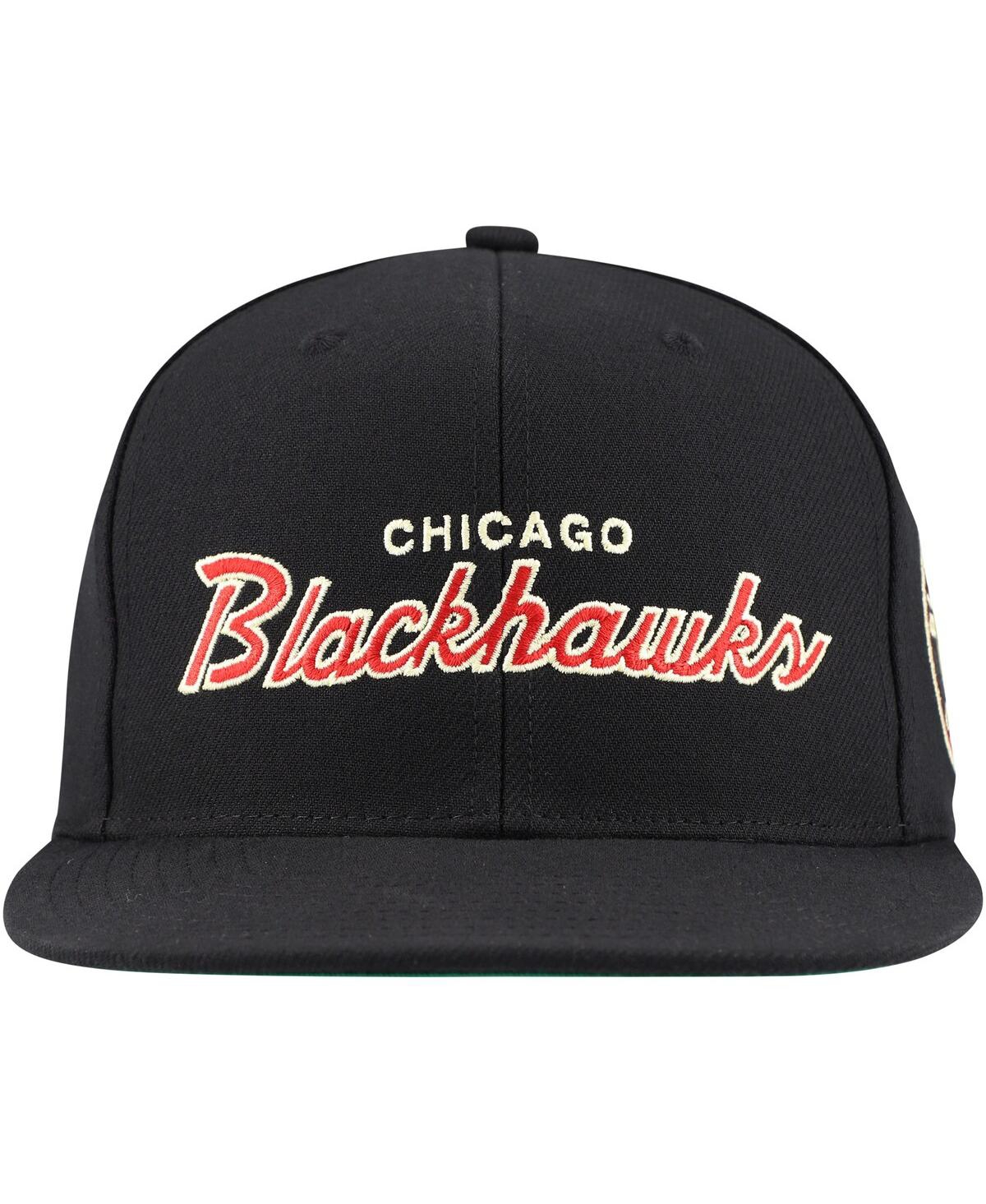 Mitchell & Ness Mitchell Ness Men's Black Chicago Blackhawks Core Team Script 2.0 Snapback Hat In Black