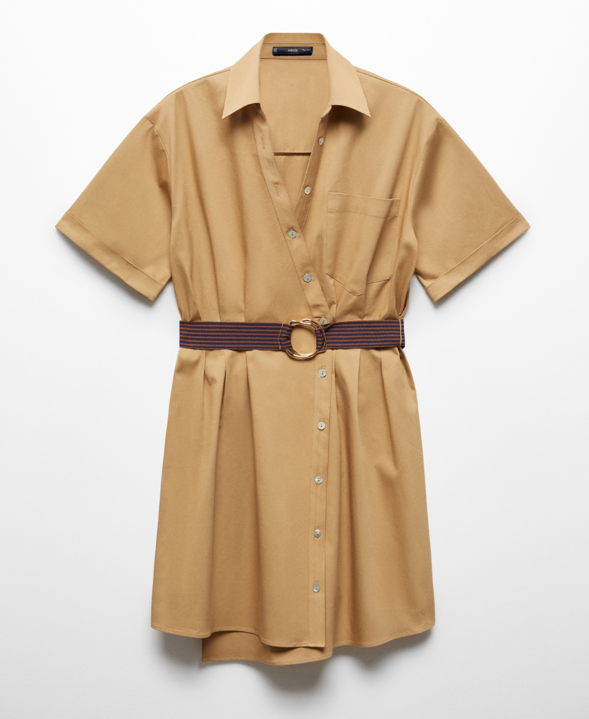 Shop Mango Women's Belt Shirt Dress In Medium Brown