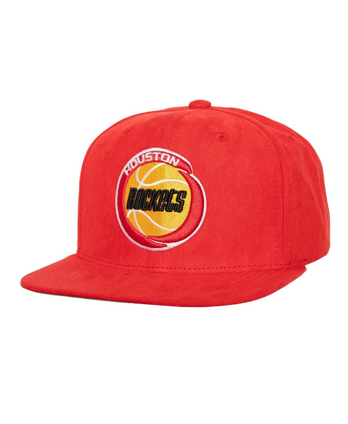 Mitchell Ness Men's Red Houston Rockets Sweet Suede Snapback Hat - Red