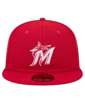 Men's Red Miami Marlins White Logo 59Fifty Fitted Hat