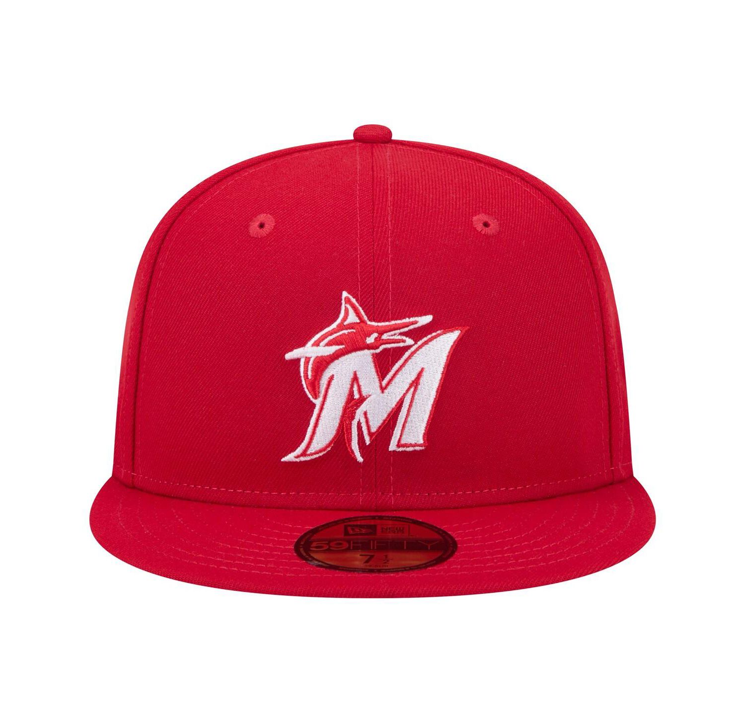 Men's Red Miami Marlins White Logo 59Fifty Fitted Hat