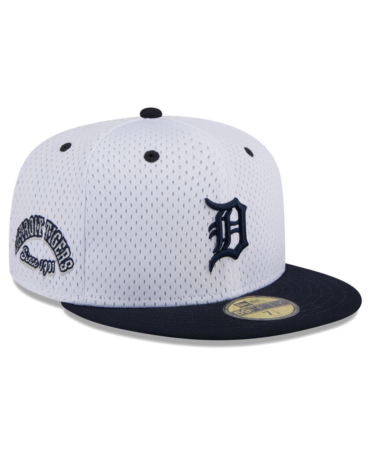 Men's White Detroit Tigers Throwback Mesh 59Fifty Fitted Hat - White Navy