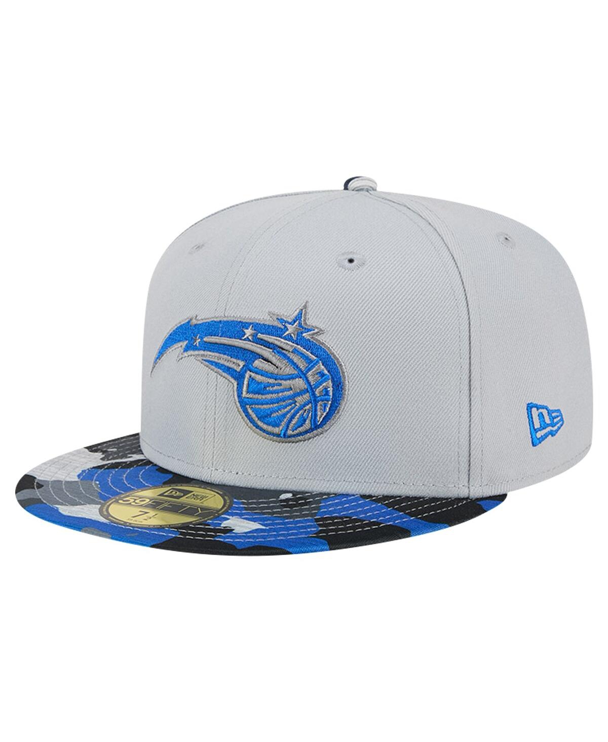 NEW ERA MEN'S GRAY ORLANDO MAGIC ACTIVE COLOR CAMO VISOR 59FIFTY FITTED HAT 