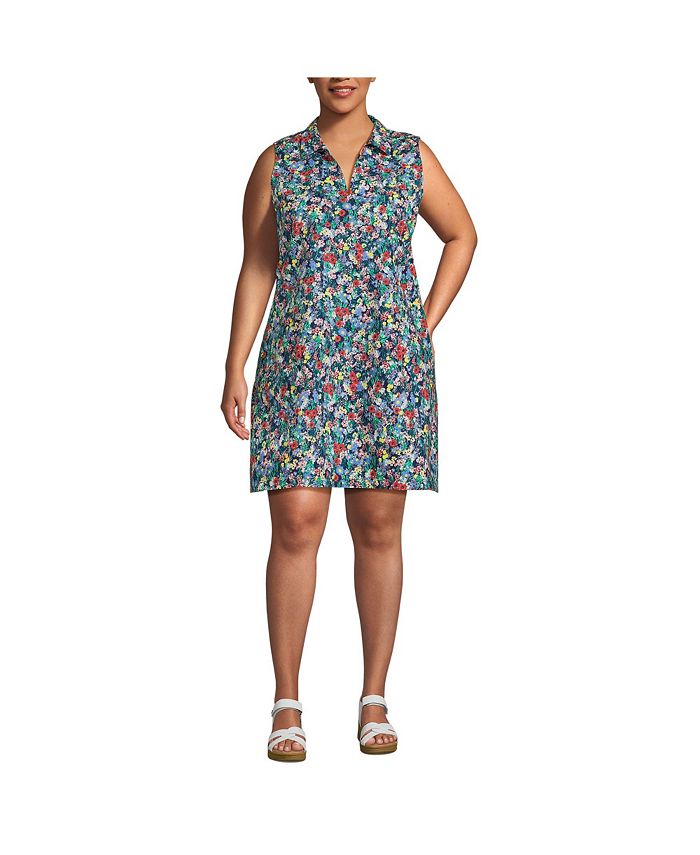 Lands' End Plus Size Sleeveless Cotton Poplin Dress Macy's
