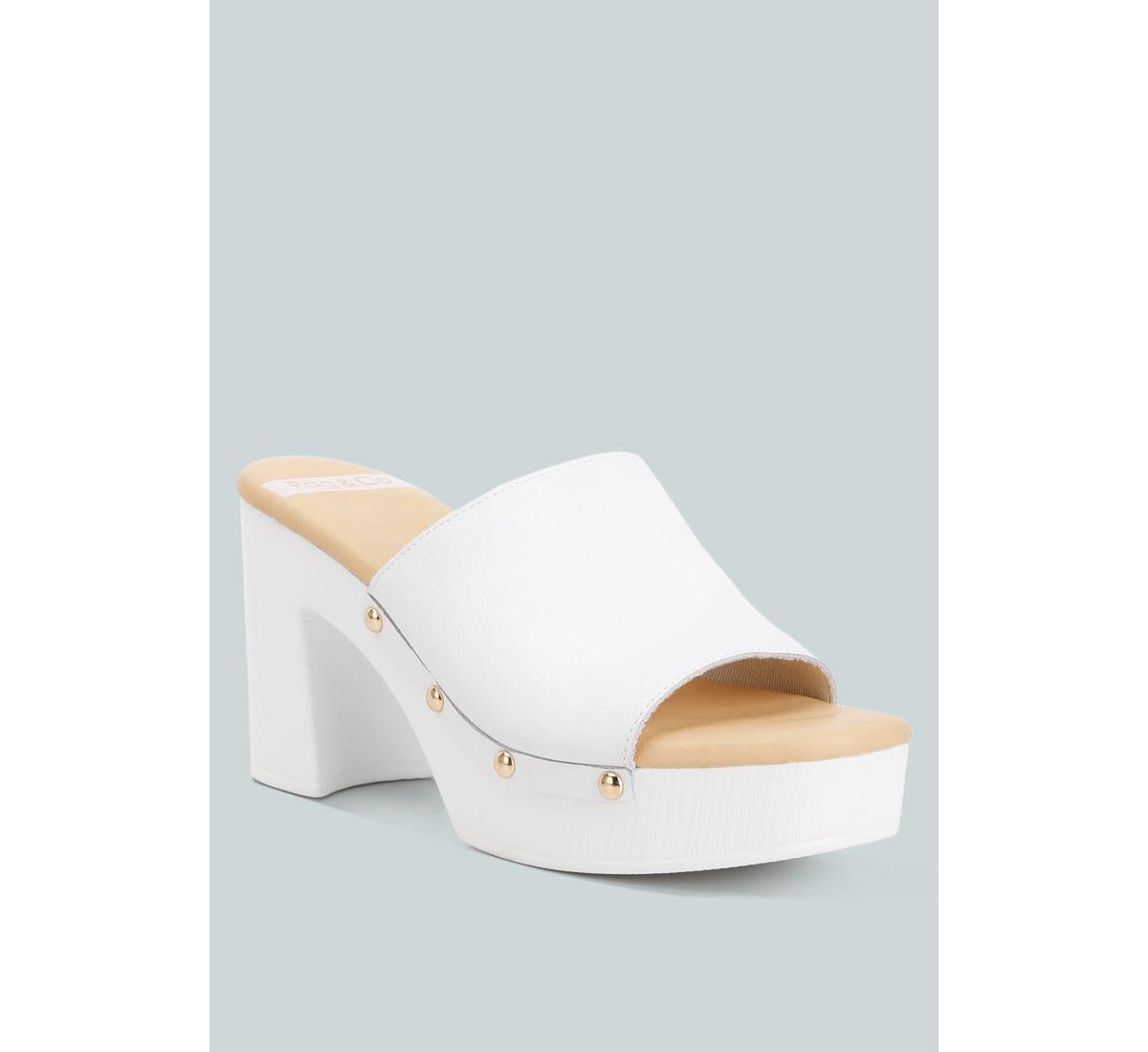 Drew Recycled Leather Block Heel Clogs In White - White
