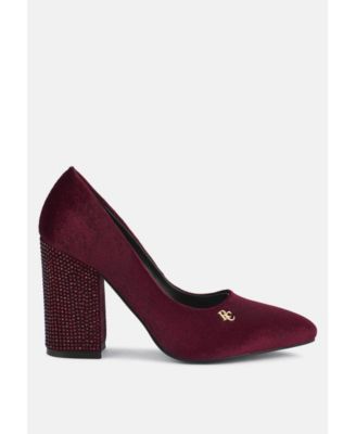 CYBER-GIRL Womens Rhinestone Block Heeled Pumps