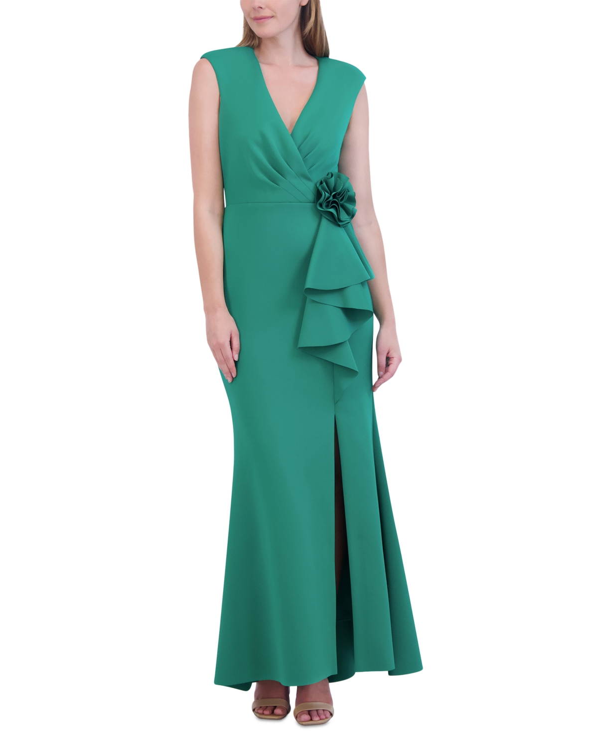 Women's V-Neck Cascade Ruffle Gown - Green