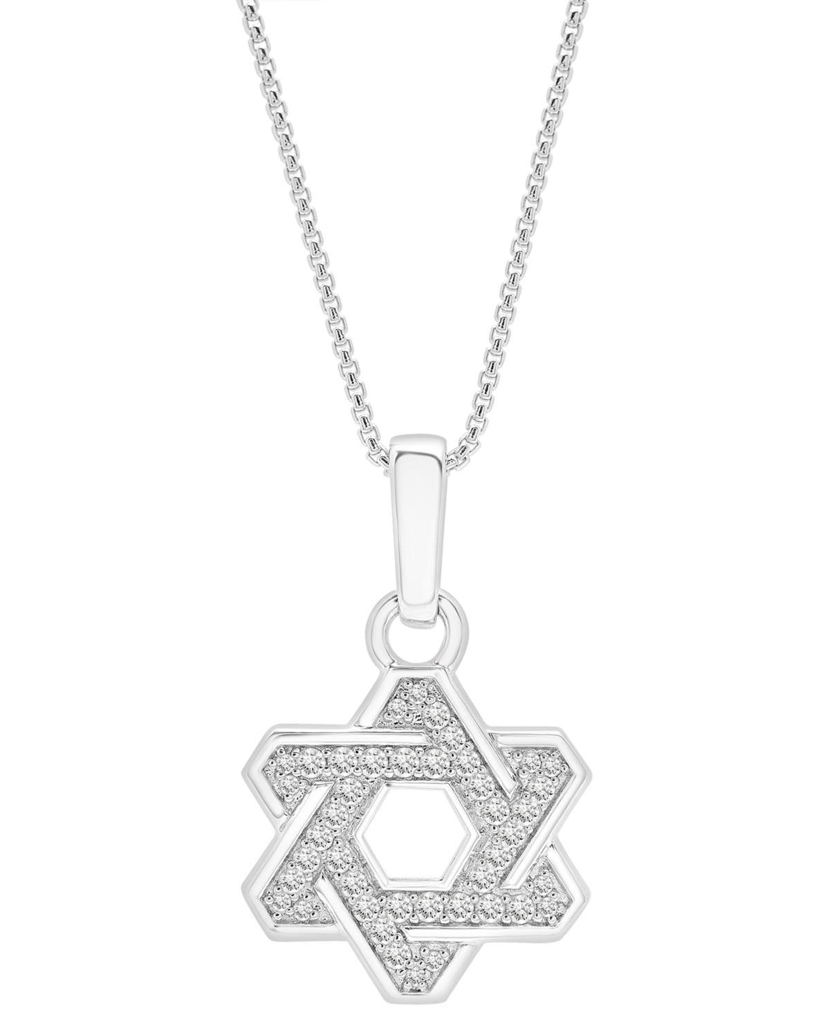 Men's Star of David Open 22" Pendant Necklace (1/2 ct. t.w.) in Sterling Silver - Silver
