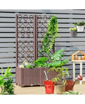 Raised Garden Bed with Trellis Planter Box for Climbing Plants-Brown