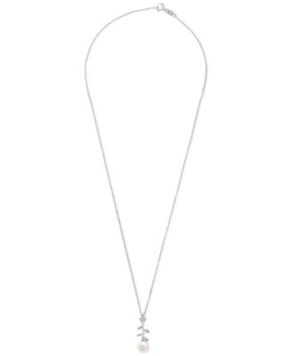 Cultured Freshwater Pearl (7mm) & Diamond (1/20 ct. t.w.) Vine 18" Pendant Necklace in Sterling Silver