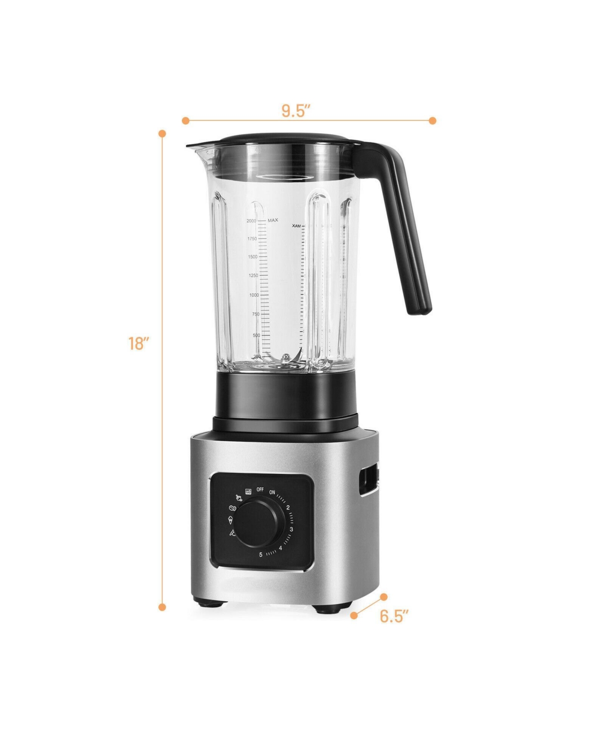 Slickblue 1500W 5-Speed Countertop Smoothie Blender with 5 Presets and 68oz Tritan Jar-Silver
