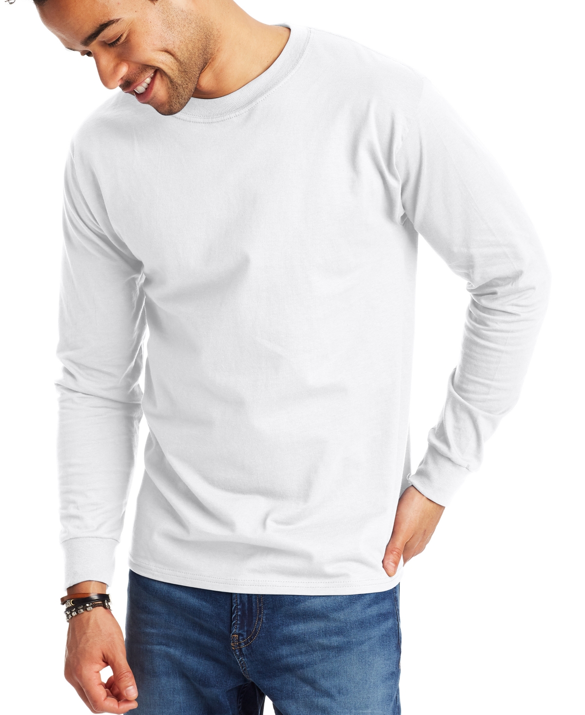 Shop Hanes Beefy-t Unisex Long-sleeve T-shirt, 2-pack In White
