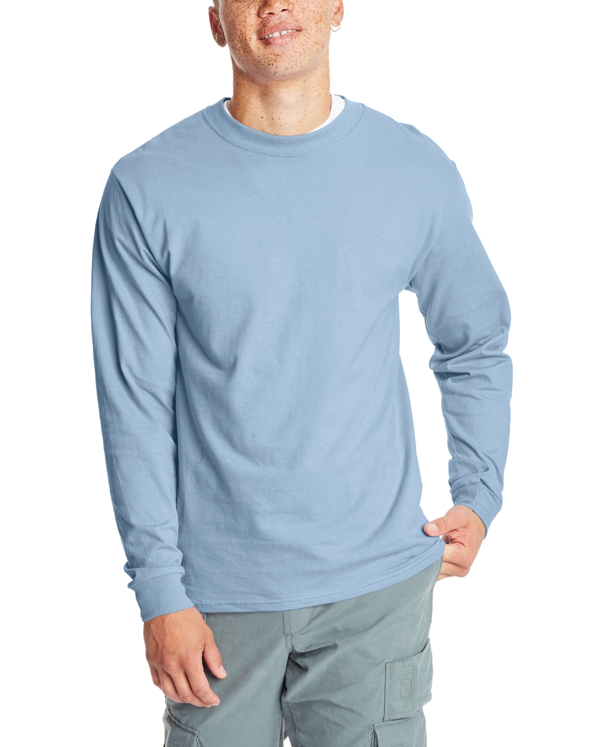Shop Hanes Beefy-t Unisex Long-sleeve T-shirt, 2-pack In Blue