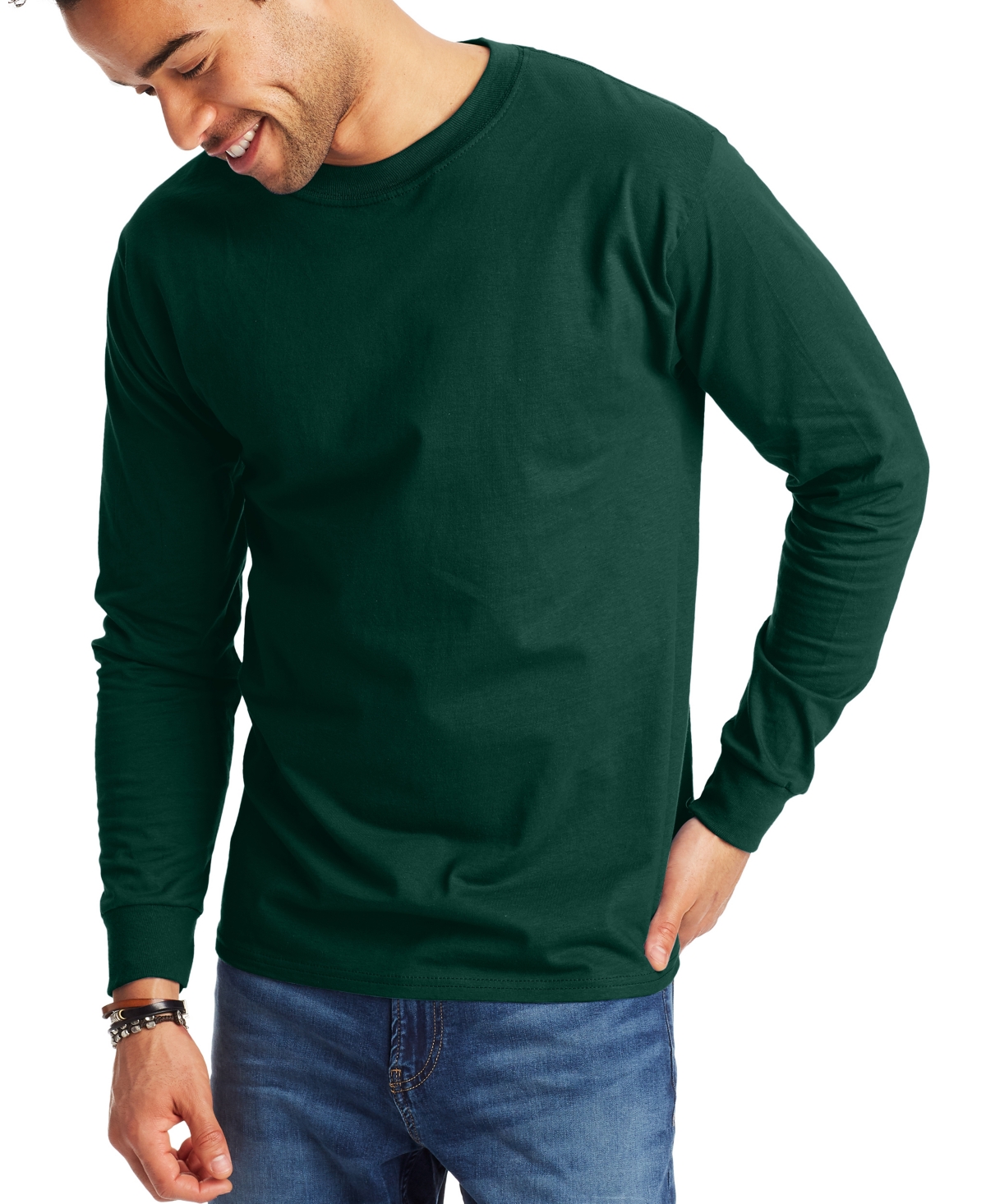 Hanes Beefy-t Unisex Long-sleeve T-shirt, 2-pack In Green