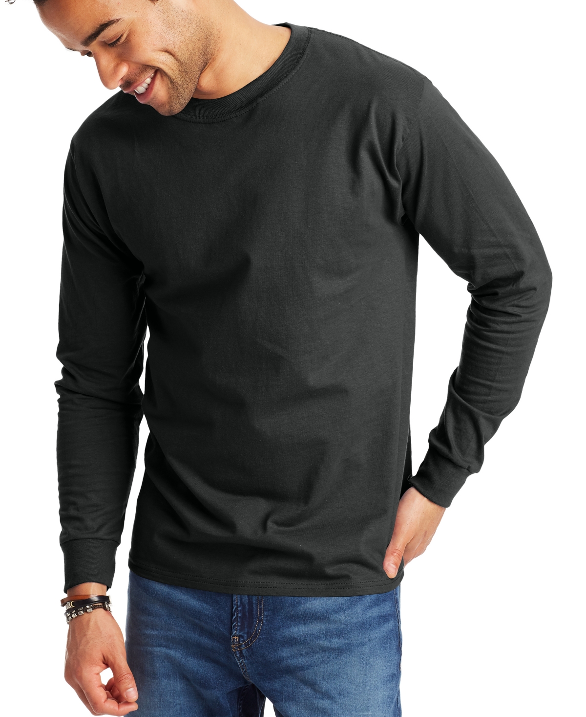 Shop Hanes Beefy-t Unisex Long-sleeve T-shirt, 2-pack In Black