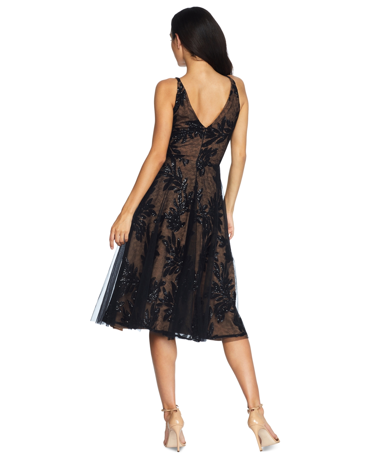 Dress the Population Women's Courtney Sequin and Tulle Dress -Nude